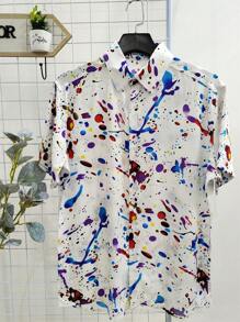 Floral Hawaiian Beach Shirt Summer Men's Short Sleeve Button Down 100% Viscose Fabric Shrinks A Little - 紫色 - 查看 1