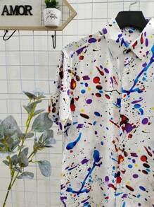 Floral Hawaiian Beach Shirt Summer Men's Short Sleeve Button Down 100% Viscose Fabric Shrinks A Little - 紫色 - 查看 3