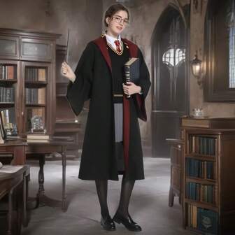 1 Pc Unisex Magic Academy Wizard Robe Cloak, No Badge Version, Suitable For Masquerade Party, Halloween Cosplay Halloween Costumes, Party Dress