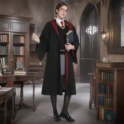 1 Pc Unisex Magic Academy Wizard Robe Cloak, No Badge Version, Suitable For Masquerade Party, Halloween Cosplay Halloween Costumes