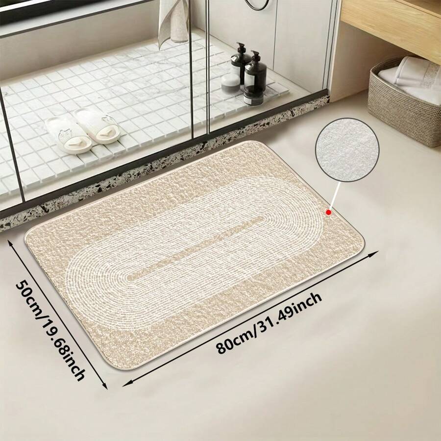 1pc Geometric Pattern Faux Wool Soft Non-Slip Absorbent Bathroom Rug, Skin-Friendly Indoor Doormat, Room Decor Carpet - Beige - View 1