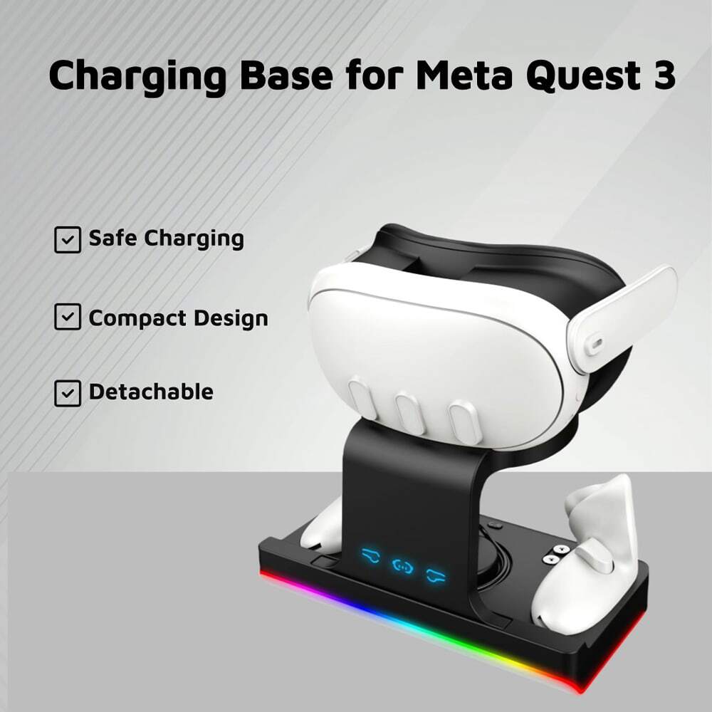 VR Headset & Controllers Wireless Charging Stand For Meta Quest 3 With