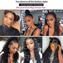 360 Water Wave Lace Front Wigs Human Hair 12A Wet And Wavy Full Hd Lace Transparent Lace Front Wigs Human Hair 200% Density Deep Curly Human Hair Wigs For Women Natural Color - Black - View 7