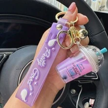 Móc khóa mèo và cốc trà sữa, thích hợp làm quà tặng - Màu tím hoa cà - Xem 3