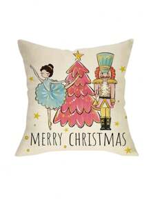 1/4 件快乐胡桃夹子装饰枕套（不含枕芯）月亮和星星主题枕套，现代双面印花，拉链开合，编织涤纶装饰靠垫套，适合各种房间类型家居装饰圣诞装饰房间装饰圣诞 - 彩色 - 查看 6