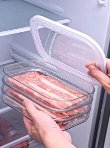 1 pieza Recipiente para embutidos para refrigerador, recipiente para embutidos de tocino para refrigerador, recipientes para preparación de comidas, cajas de almacenamiento de alimentos apilables con tapa para fiambre, salami, delicatessen, embutidos, 550ml - Blanco - Ver 4