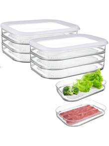 1 pieza Recipiente para embutidos para refrigerador, recipiente para embutidos de tocino para refrigerador, recipientes para preparación de comidas, cajas de almacenamiento de alimentos apilables con tapa para fiambre, salami, delicatessen, embutidos, 550ml - Blanco - Ver 3