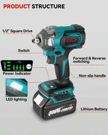 ONEVAN 1/2" Brushless Impact Wrench Drill Driver With Tool Box,Car Repair Woodworking Home DIY Power Tools Set Tools - Đặt 1 - Xem 4