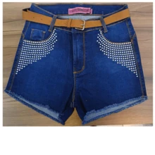 DARK SHORTS DECORATED WITH SMALL STONES - Màu xanh lam - Xem 2