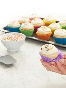 12 Mini Square Mold 7x3.5cm Reusable Sweet Cupcake Pudding Silicone - 藍色 - 查看 3
