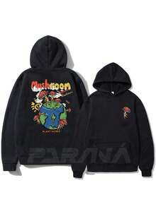 Mushroom Sweatshirt 100% Cotton Unisex Cold Weather Top - Fast Shipping - 黑色 - 查看 2