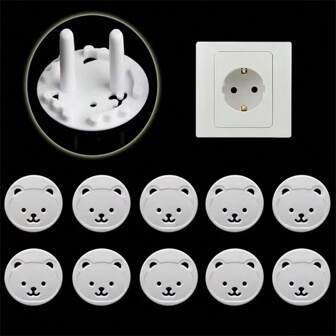 10pcs Bear-Shaped Electrical Outlet Covers, Round Plug Protectors, Power Socket Covers