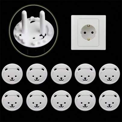 10 protetores de tomada elétrica em formato de urso, protetores de plugue redondos, protetores de tomada elétrica