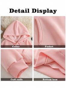 时尚地球图案印花连帽衫，秋冬女士休闲袋鼠口袋长袖抽绳连帽衫，秋冬休闲连帽衫，适合日常穿着 - 粉色 - 查看 6