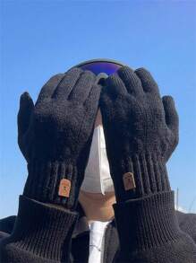 2 件冬季触屏手套骑行滑雪钓鱼全掌保护防风男女自行车手套户外运动手套，适用于骑自行车、骑摩托车和滑雪，黑色手套 - 彩色 - 查看 1