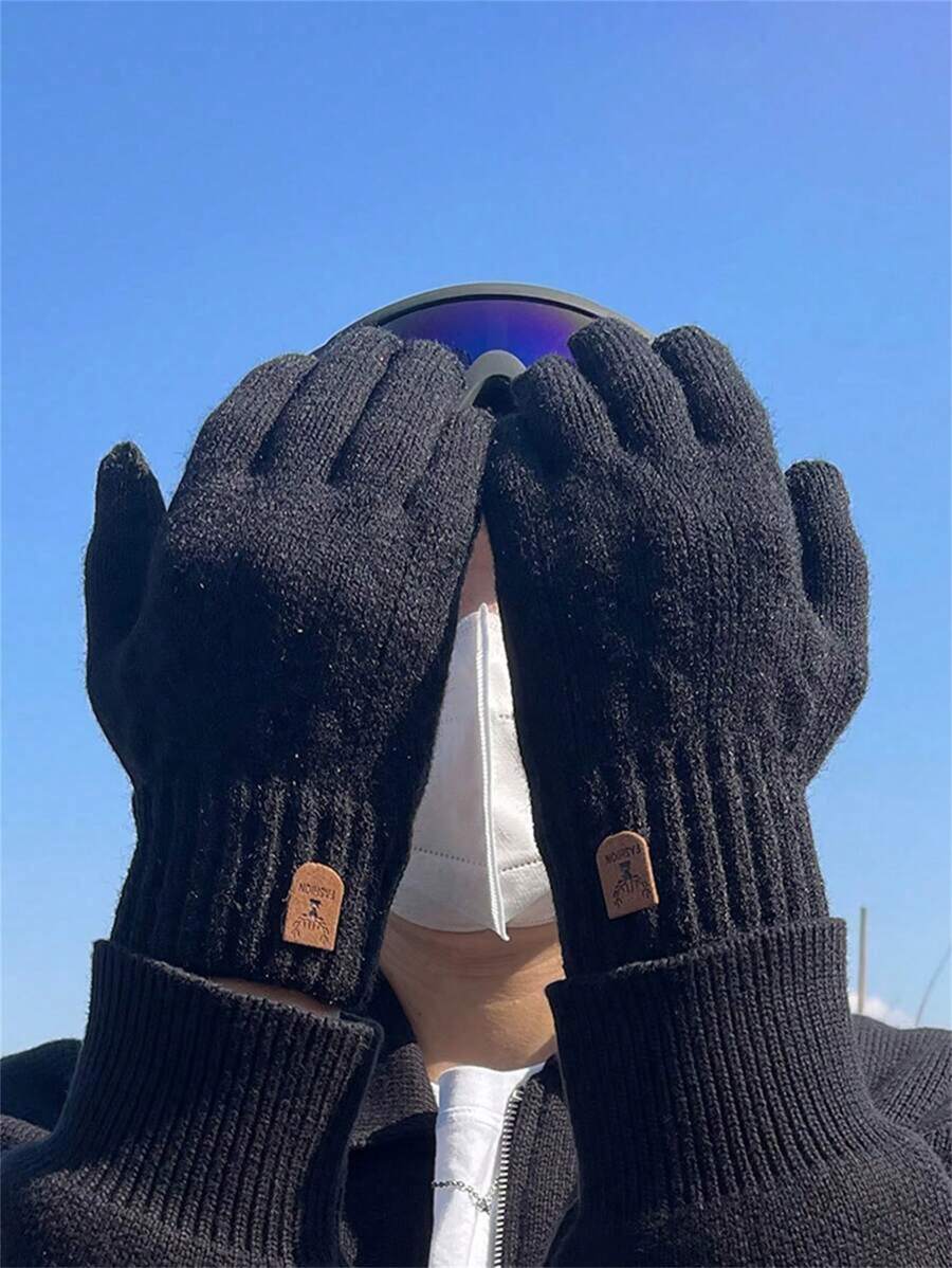 2 件冬季触屏手套骑行滑雪钓鱼全掌保护防风男女自行车手套户外运动手套，适用于骑自行车、骑摩托车和滑雪，黑色手套 - 彩色 - 查看 1