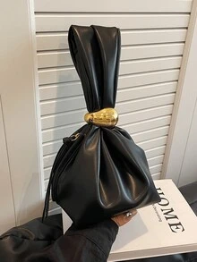 Năm 2024, túi xách hình Joker bằng vải PU chống thấm nước màu trơn kiểu cổ điển thời trang mới, thiết kế xếp ly, khóa kim loại, thích hợp để mua sắm. - màu đen - Xem 3