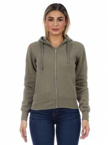 Sudadera Abierta Para Mujer Con Cierre Metálico - Verde Oliva - Ver 1