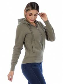 Sudadera Abierta Para Mujer Con Cierre Metálico - Verde Oliva - Ver 4