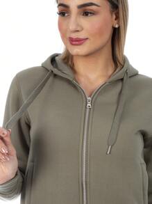 Sudadera Abierta Para Mujer Con Cierre Metálico - Verde Oliva - Ver 6