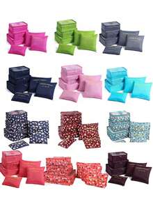 6 件装旅行行李打包袋，手提箱衣服收纳袋，可折叠收纳袋鞋袋内衣袋衣服收纳袋衣服收纳袋旅行收纳袋套装旅行收纳袋套装包装袋大容量化妆品收纳化妆盒，适用于口红、刷子、护肤品、手机、硬币、小物品，适用于家庭、礼物、度假和节日万圣节圣诞节多功能用途 - 彩色 - 查看 2