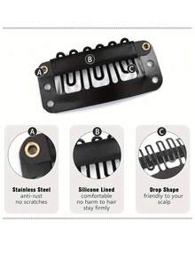 30 个接发夹，32 毫米 6 齿假发夹，无需缝纫，U 形接发夹，用于 DIY 假发夹接发 - 黑色 - 查看 6