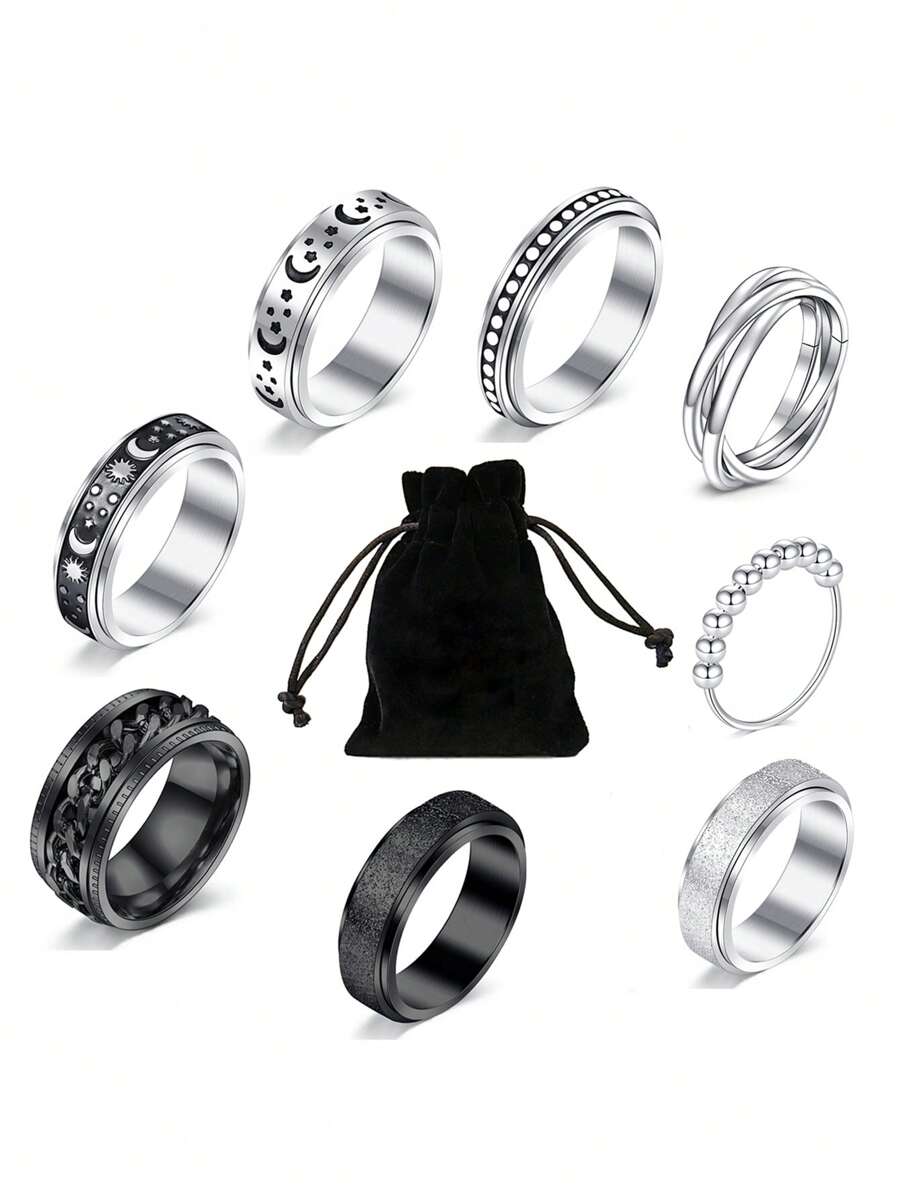 AVYRING 3-6pcs Fidget Rings For Anxiety Stainless Steel Spinner Ring Anti Anxiety Ring Spinning Moon Star Cool Stress Relieveing Rings