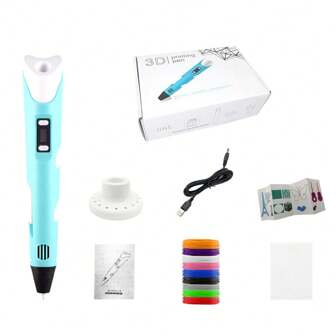 1 Set Of 3D Pen-Blue, With 9-Color PLA Filaments And 3D Printing Pen Holder, Painting Album, USB Cable, Excluding Adapter. Back To School
