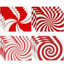 1 Piece Of Christmas Table Mat With Red Candy Stripes Printed On The Table, Holiday Table Decoration Insulation Mat, Cup Mat Piece