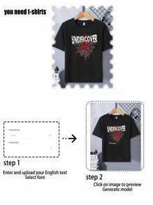 Customizable Kids Boys' Spider Pattern Outdoor Sports Casual Loose T-Shirt With Your Own Text/Name/Message, Black, For Spring & Summer, Autumn - Black - View 3