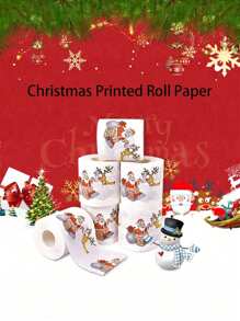 1 Piece Christmas Print Toilet Paper Roll - White Paper, Santa Claus Theme Decorative Home Decor, Holiday Gift For Restaurant Cafe - Multicolor - View 9