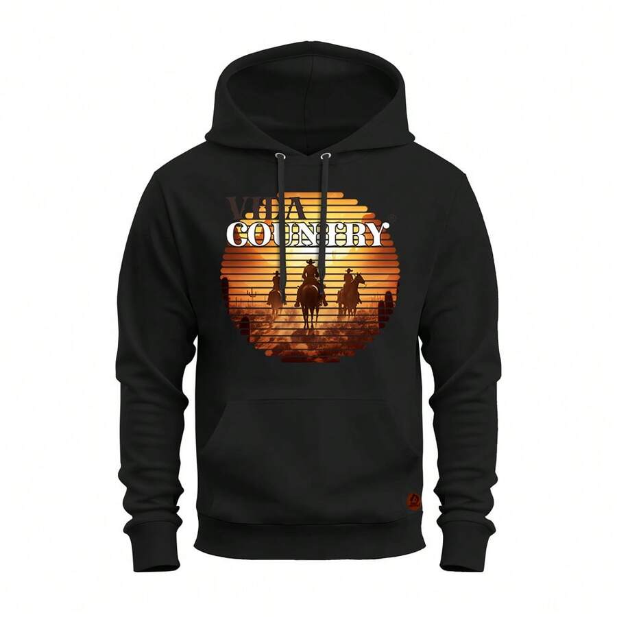 Unisex Printed Sweatshirt Comfortable Winter Country Life Landscape Tracksuit - 黑色 - 查看 1