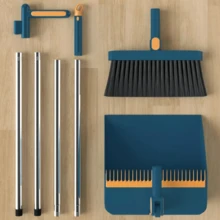 Long Handled Dustpan And Brush Set Strong Metal Handle Dust Pan & Broom Sweeper - Blue - View 5