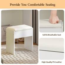 Dressing Table With Mirror And Stool, Modern Vanity Set, 3 Drawers And 2 Large Storage Cabinets, Bedroom Makeup Desk For Women Girls - White - View 6