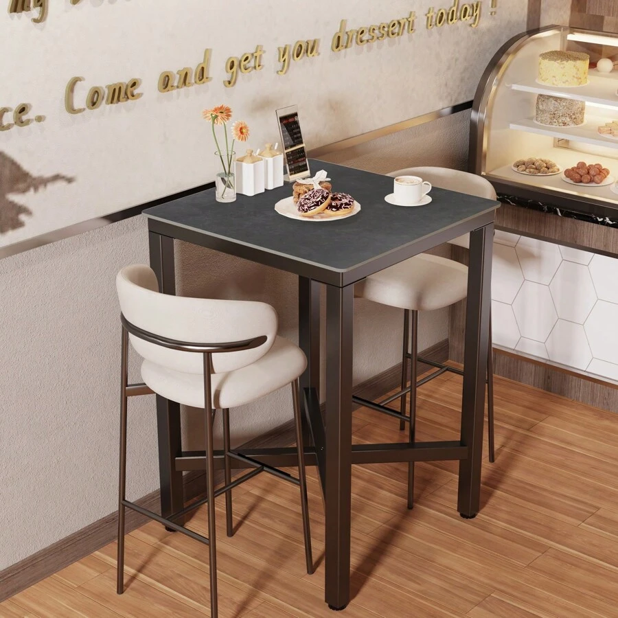 Bar Table White/Black Bistro Table Marble, Square Bar Table Kitchen Narrow Stable Kitchen Table With Metal Frame For Kitchens 70x70cm - Black - View 1