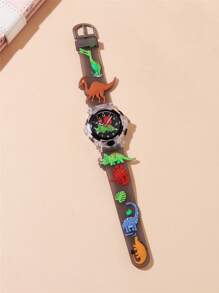 可爱硅胶表带恐龙图案 LED 闪烁石英卡通儿童手表