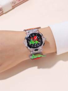 可爱硅胶表带恐龙图案 LED 闪烁石英卡通儿童手表
