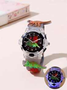 可爱硅胶表带恐龙图案 LED 闪烁石英卡通儿童手表