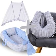 MeF Mae e Filho Baby Crib Reducer Nest Kit + Breastfeeding Pillow + Removable Portable Mosquito Net - 灰色 V 字形搭配藍色 - 查看 1