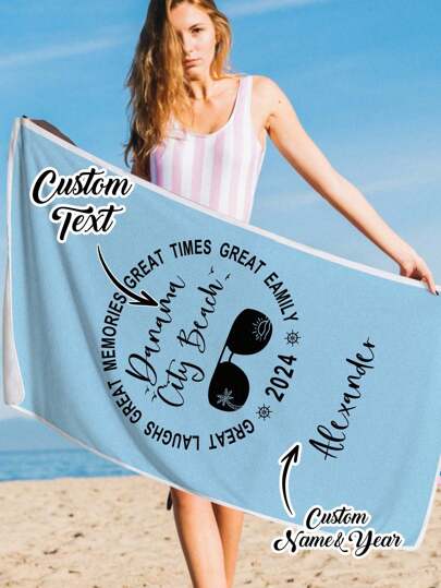 1pc Custom Name Beach Towel Custom Pool Towel Personalized Travel Towel With Text Soft Bath Towel For Travel Honeymoon Beach Parties Weddings Birthdays Unique Gift For Her Him Couples Vacation Summer Use