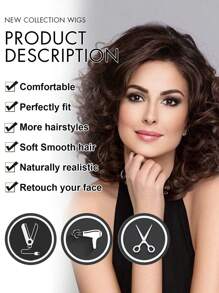 16 Inch Shawl Large Wave Roll Chemical Fiber Hair For With Bangs Fashion Women Synthetic Wig For Daily Or Holiday Party Halloween Costume Party Wear