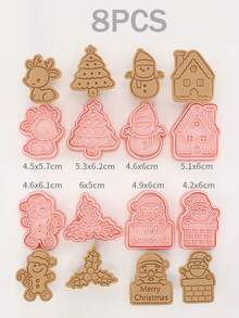 8pcs Christmas Cookie Cutters - Cartoon 3D Embossed Plunger Cookie Mold Baking Tools Christmas Christmas Decorations Christmas Pajamas Christmas Gifts Christmas Decor - Multicolor - View 2