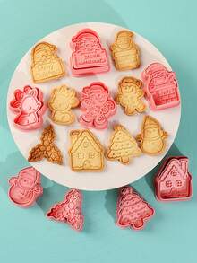 8pcs Christmas Cookie Cutters - Cartoon 3D Embossed Plunger Cookie Mold Baking Tools Christmas Christmas Decorations Christmas Pajamas Christmas Gifts Christmas Decor - Multicolor - View 6