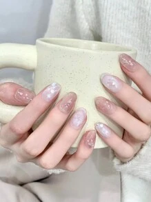 10PCS Short Oval Handmade Press On Nails For Party And Daily Wear,Autumn And Winter Nails,Pink Nail, Easy To Wear 10pcs Y2K Handmade Press On Nails,Autumn And Winter Style,Suitable For Girls And Women Festivals Parties And Daily Wear,Short Nails.