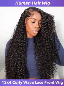 Peruca Frontal de Renda Ondulada Encaracolada 13x4 Cabelo Humano Pré-Desembaraçado, Perucas Encaracoladas 26-32 Polegadas com Frente de Renda Transparente 200 Densidade para Mulheres, Cor Natural