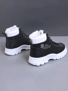 A Pair Of Women's Snow Boots, Round Toe, Flat Heel, Warm, Anti-Slip, High-Top, Fashionable, Casual, Suitable For Middle-Aged Women, Outdoor, Cold-Resistant, Big Sizes EU 35-44 Multi-Color Optional - Black - View 8