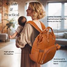 Faux Leather Diaper Bag Backpack With Changing Pad, Pacifier Case – Baby Bag For Girls Boys, 35L Large, Waterproof – Baby Shower And Valentine's Day Gifts For Mom Dad