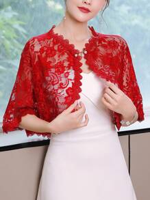 1 件花卉蕾丝仿珍珠纽扣新娘披肩，有白色、黑色、香槟色、红色、粉色可选，优雅性感时尚，适合婚礼、正式活动、派对和日常穿着情人节秋季女士服装