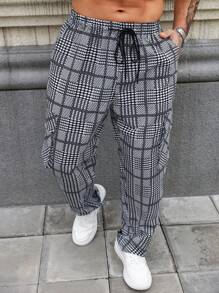 1pc Men's Loose Graphic Print Drawstring Straight Leg Casual Pants