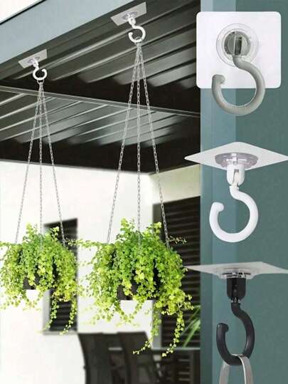 5pcs Rotatable Ceiling Adhesive Hooks - Easy Install, No Drill, Sticky Hanger For Hanging Plants, Lanterns, Wind Chimes, Contemporary Ceiling Decoration With Utility Hook Christmas Decorations Home Christmas Gifts Christmas Decor